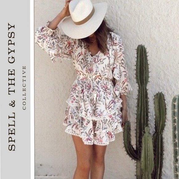 Spell Dresses & Skirts - Spell Boho Floral Cream Mini Dress